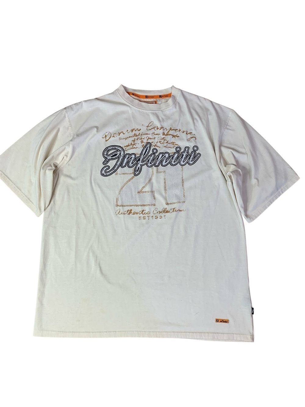 Infiniti Design Vintage Graphic T-Shirt Off-White Cream Big Size 3XL